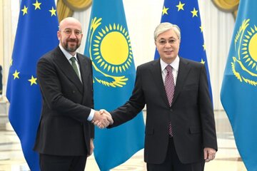 Prezydent Kasym-Żomart Tokajew i&nbsp;Przewodniczący Rady Europejskiej Charles Michel, Astana, 27 października 2022&nbsp;r.