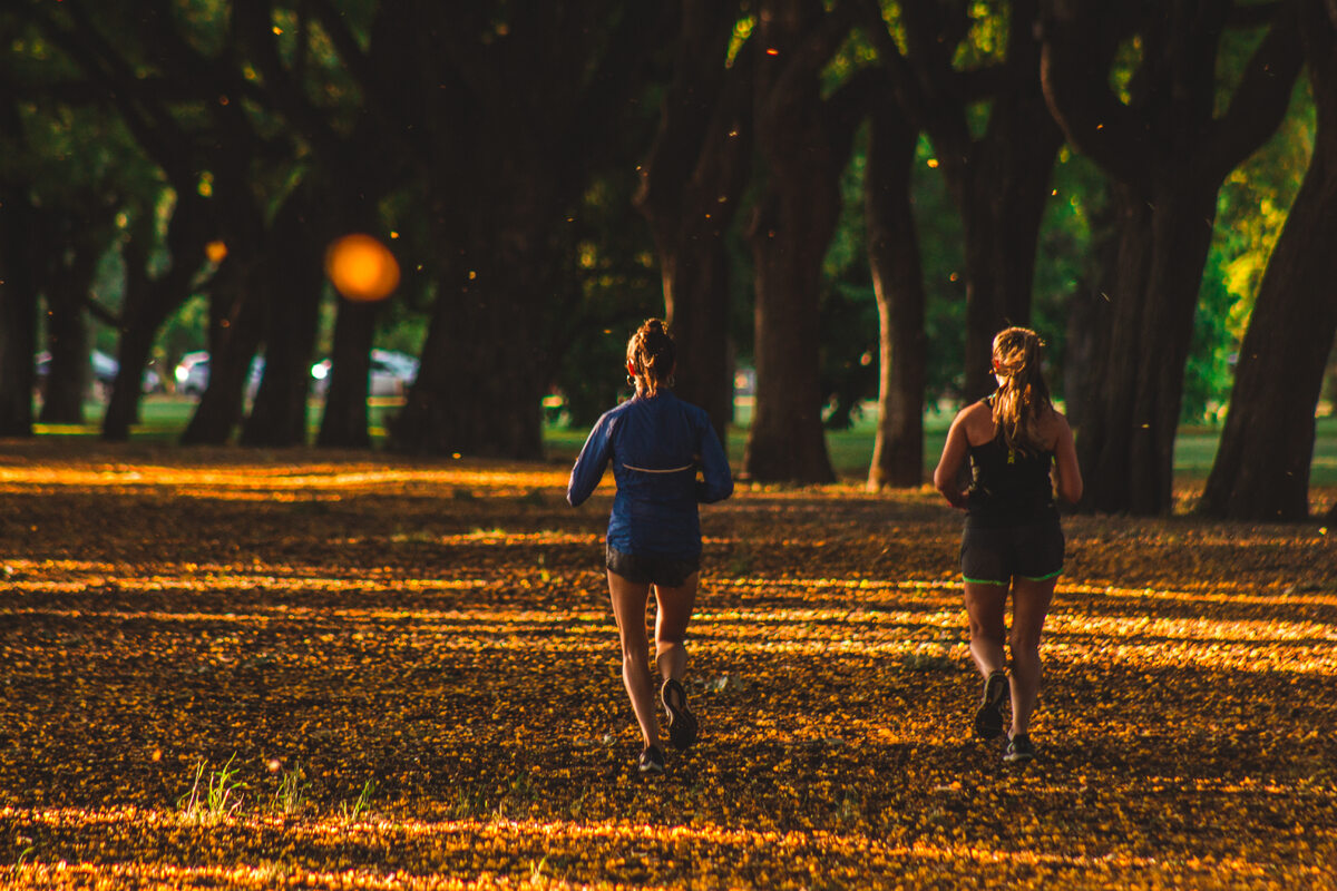 Bieganie w towarzystwie. two women running on park