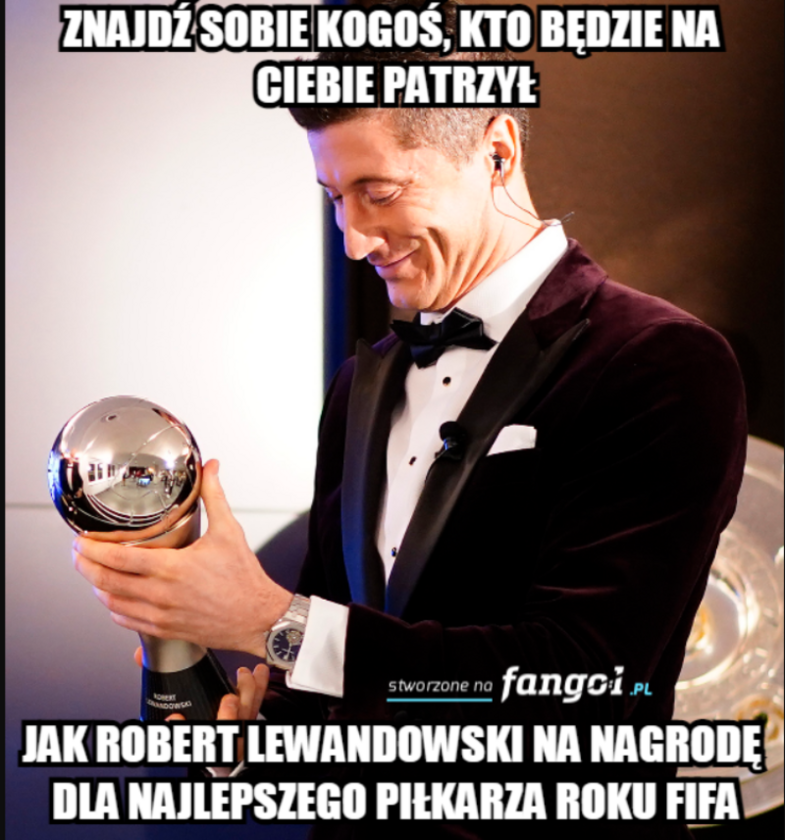 Mem komentujący nagrodę dla Roberta Lewandowskiego 