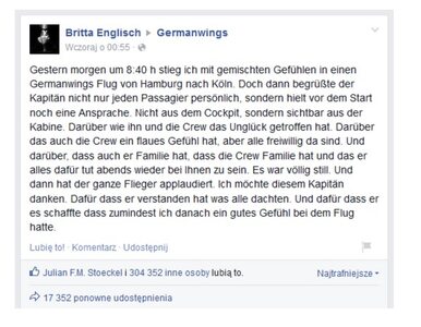 Miniatura: Pilot Germanwings do pasażerów: Jesteście...