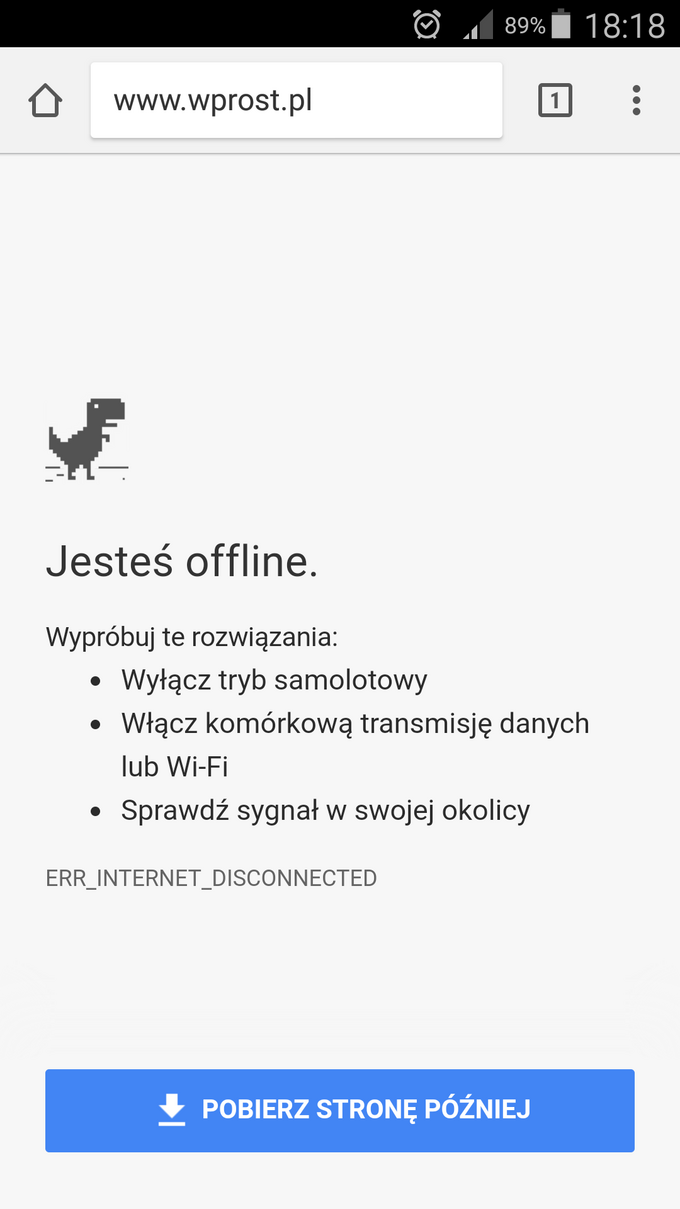 Chrome bez połączenia z internetem
