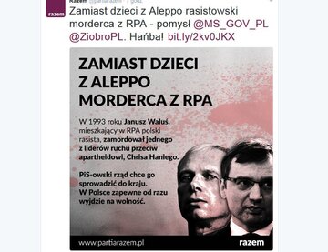 Wpis partii Razem na&nbsp;Twitterze