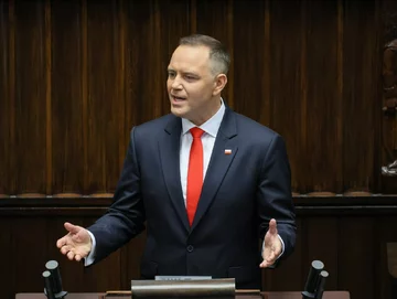 Karol Nawrocki wygłaszający 6 sierpnia orędzie przed Zgromadzeniem Narodowym 