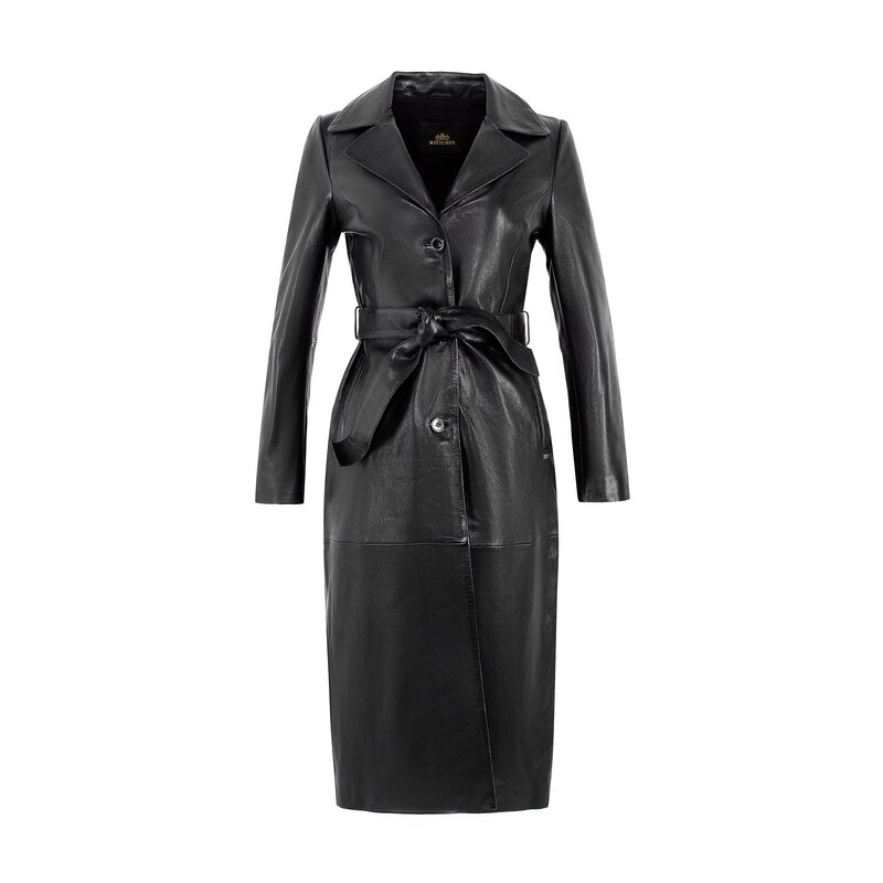 Czarny płaszcz ze skóry owczej