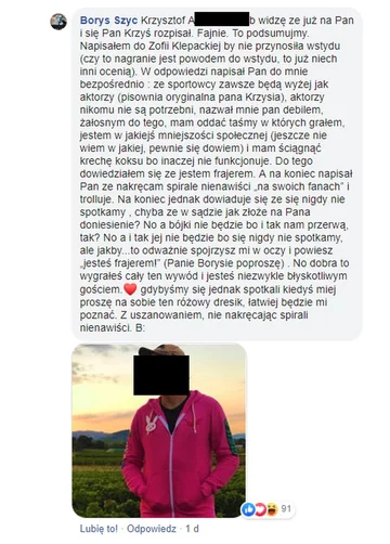 Screen z komentarzami pod wpisem Zofii Klepackiej na Facebooku 