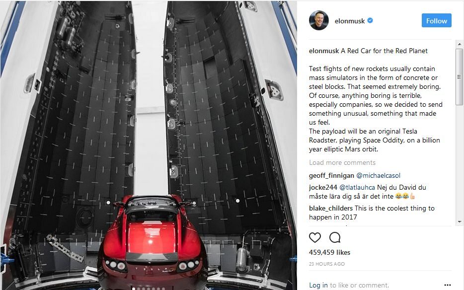 Tesla Roadster Elona Muska gotowy do lotu na orbitę Marsa 