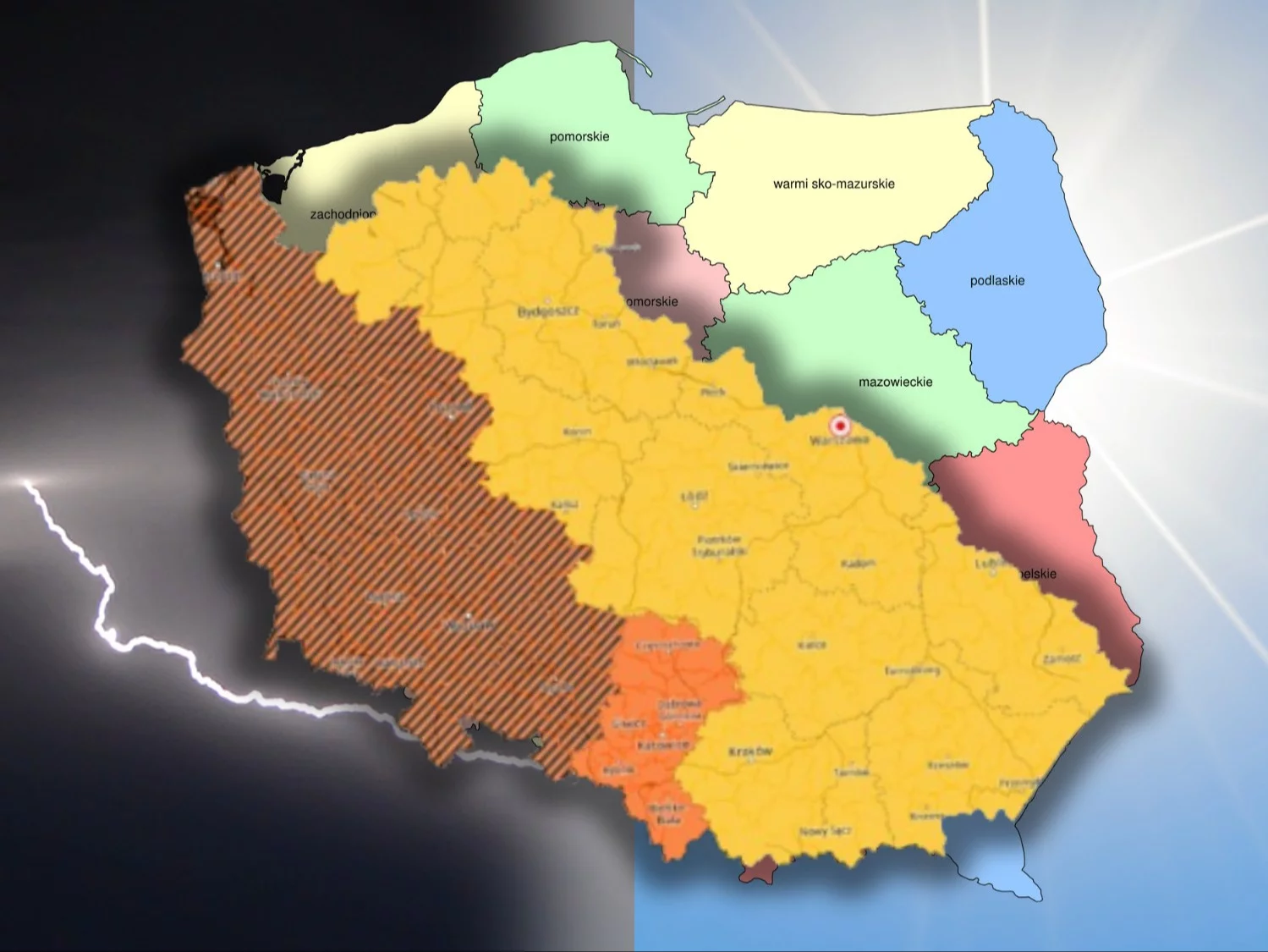 Mapa Polski, ostrzeżenia meteorologiczne (IMGW)