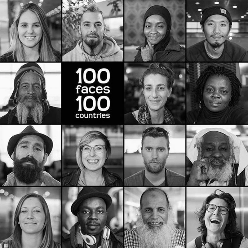 Grafika reklamująca projekt "100 twarzy 100 krajów"