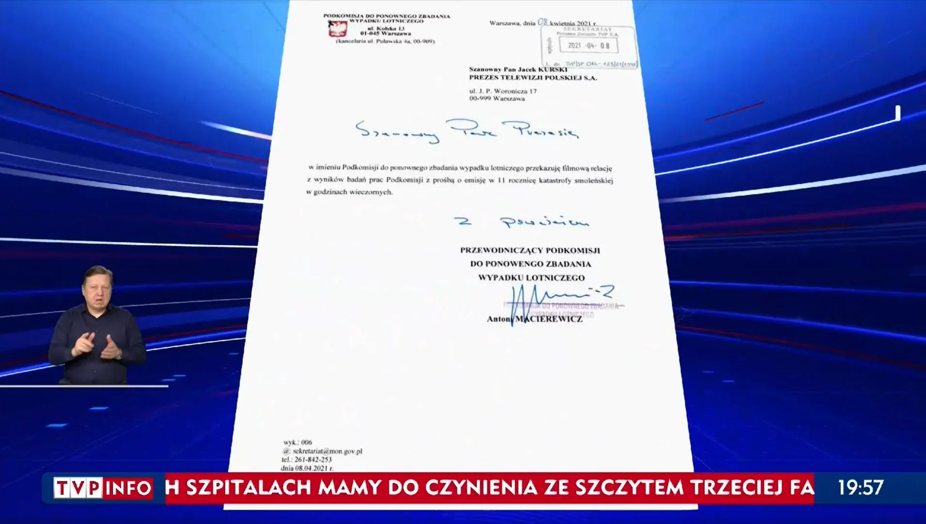 Pismo z „Wiadomości” TVP od Antoniego Macierewicza