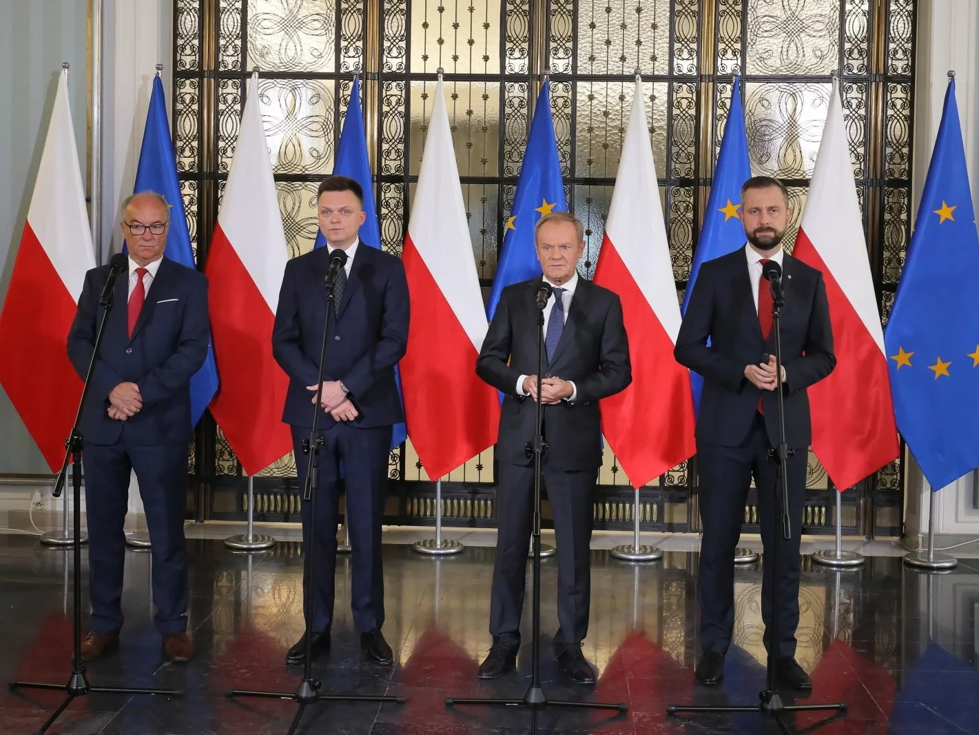 Włodzimierz Czarzasty, Szymon Hołownia, Donald Tusk i Władysław Kosiniak-Kamysz