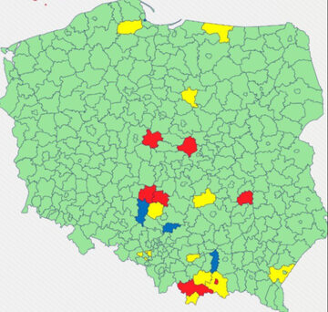 Aktualna mapa „żółtych” i „czerwonych” powiatów