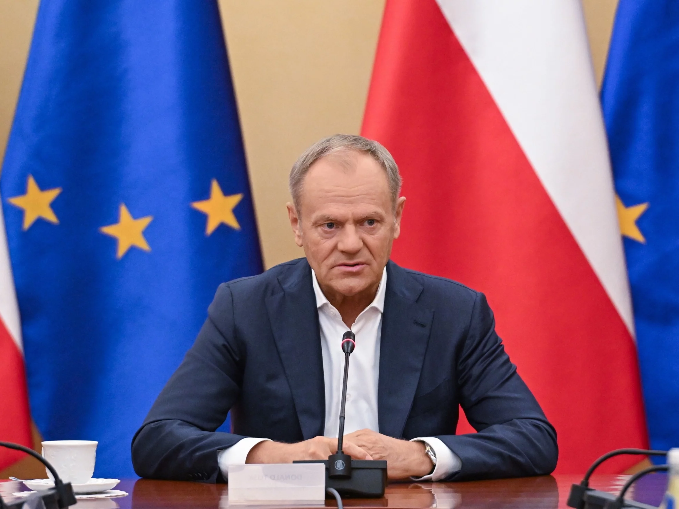 Premier Donald Tusk podczas narady z wojewodami w Podlaskim Urzędzie Wojewódzkim w Białymstoku