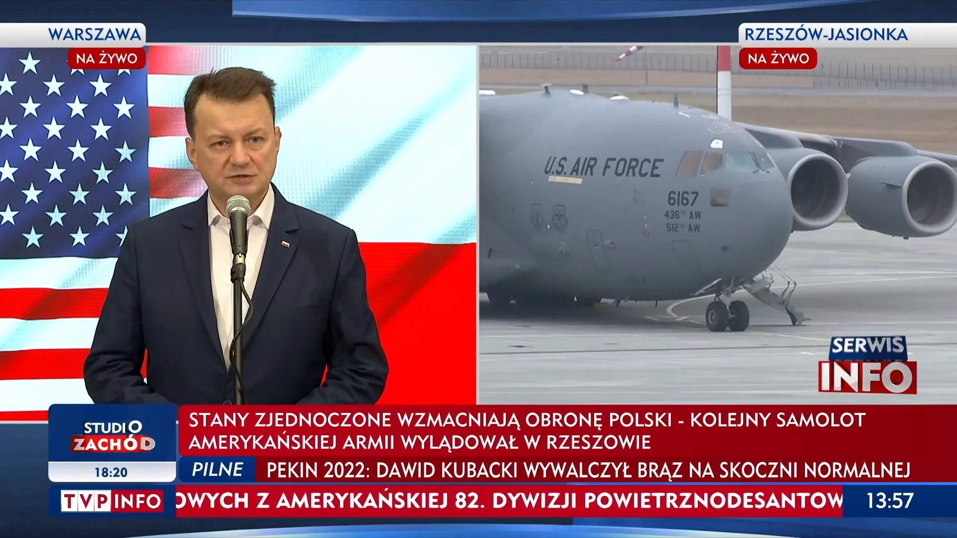 Mariusz Błaszczak na konferencji prasowej w TVP