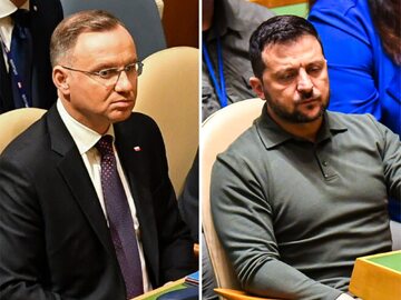 Andrzej Duda i Wołodymyr Zełenski podczas debaty generalnej 78. sesji Zgromadzenia Ogólnego ONZ
