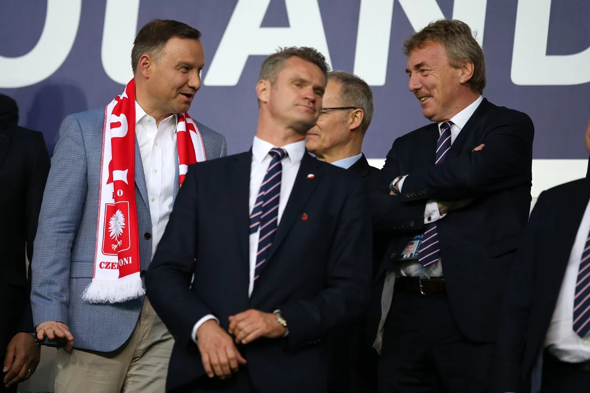 Andrzej Duda i Zbigniew Boniek na meczu w Lublinie