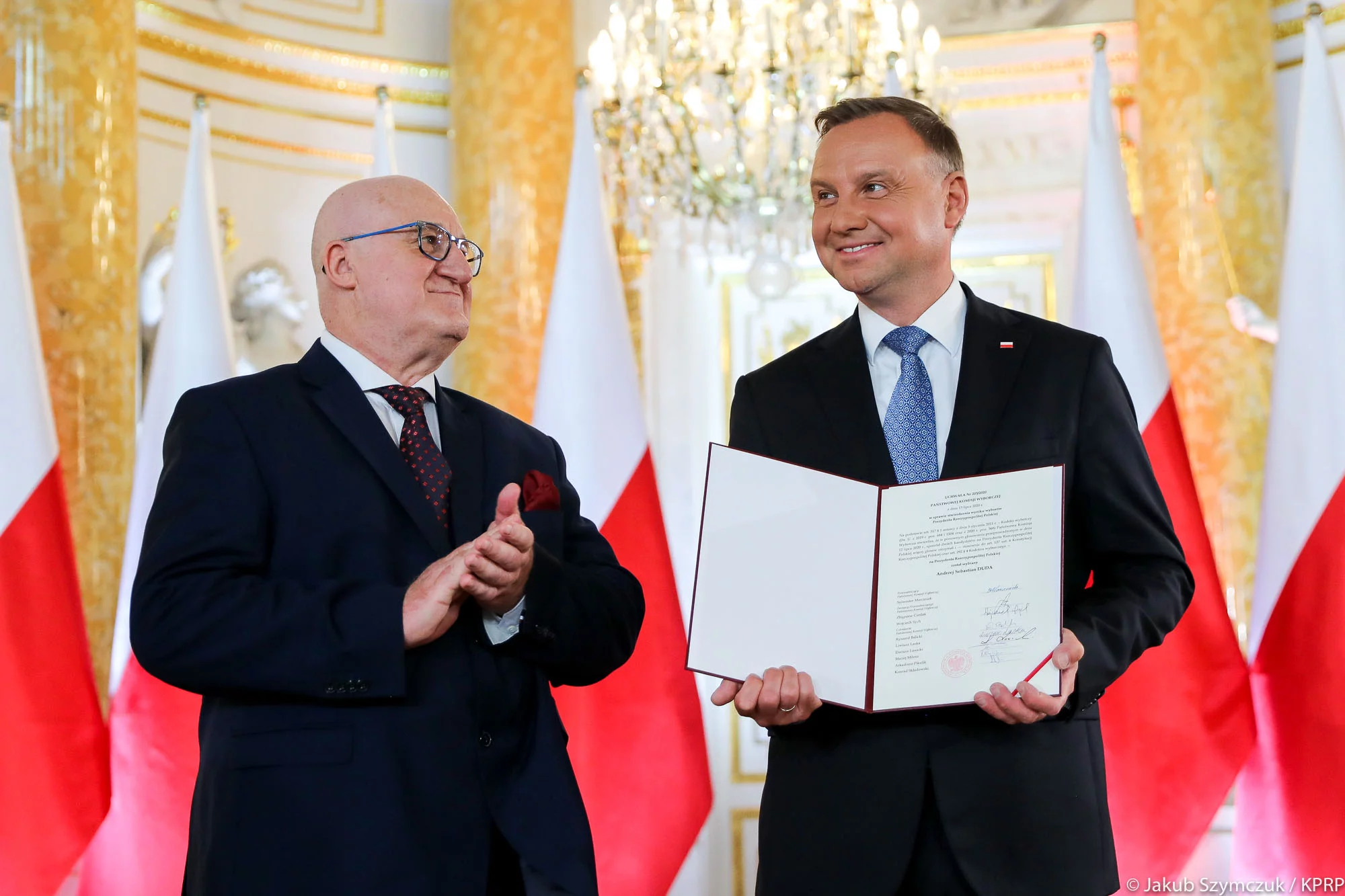 Przewodniczący PKW Sylwester Marciniak i Andrzej Duda