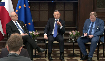 Andrzej Duda podczas spotkania z prezydentem Łotwy