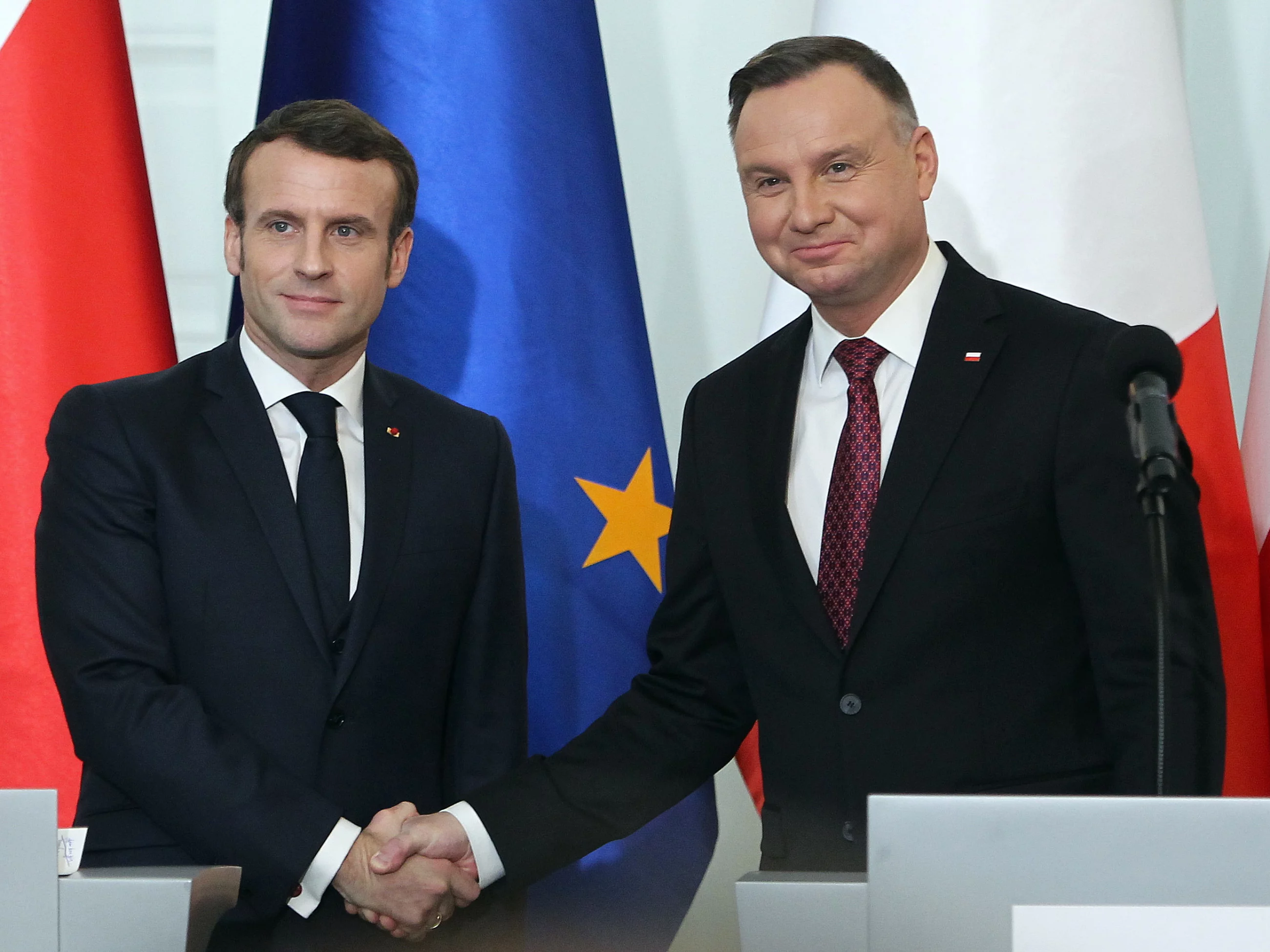 Emmanuel Macron i Andrzej Duda w lutym 2020 r.