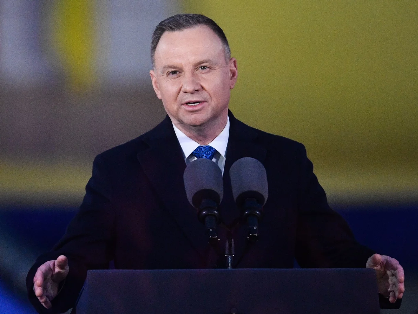 Andrzej Duda podczas przemówienia w Arkadach Kubickiego