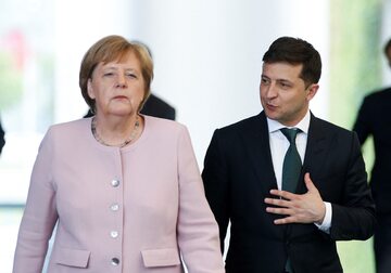 Angela Merkel i Wołodymyr Zełenski