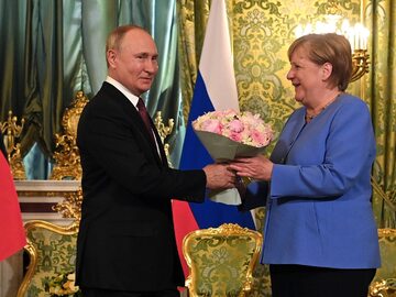 Angela Merkel podczas spotkania z Władimirem Putinem w 2021 roku