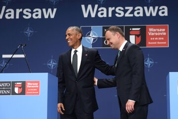 Barack Obama i Andrzej Duda na konfrencji prasowej podczas szczytu NATO w Warszawie