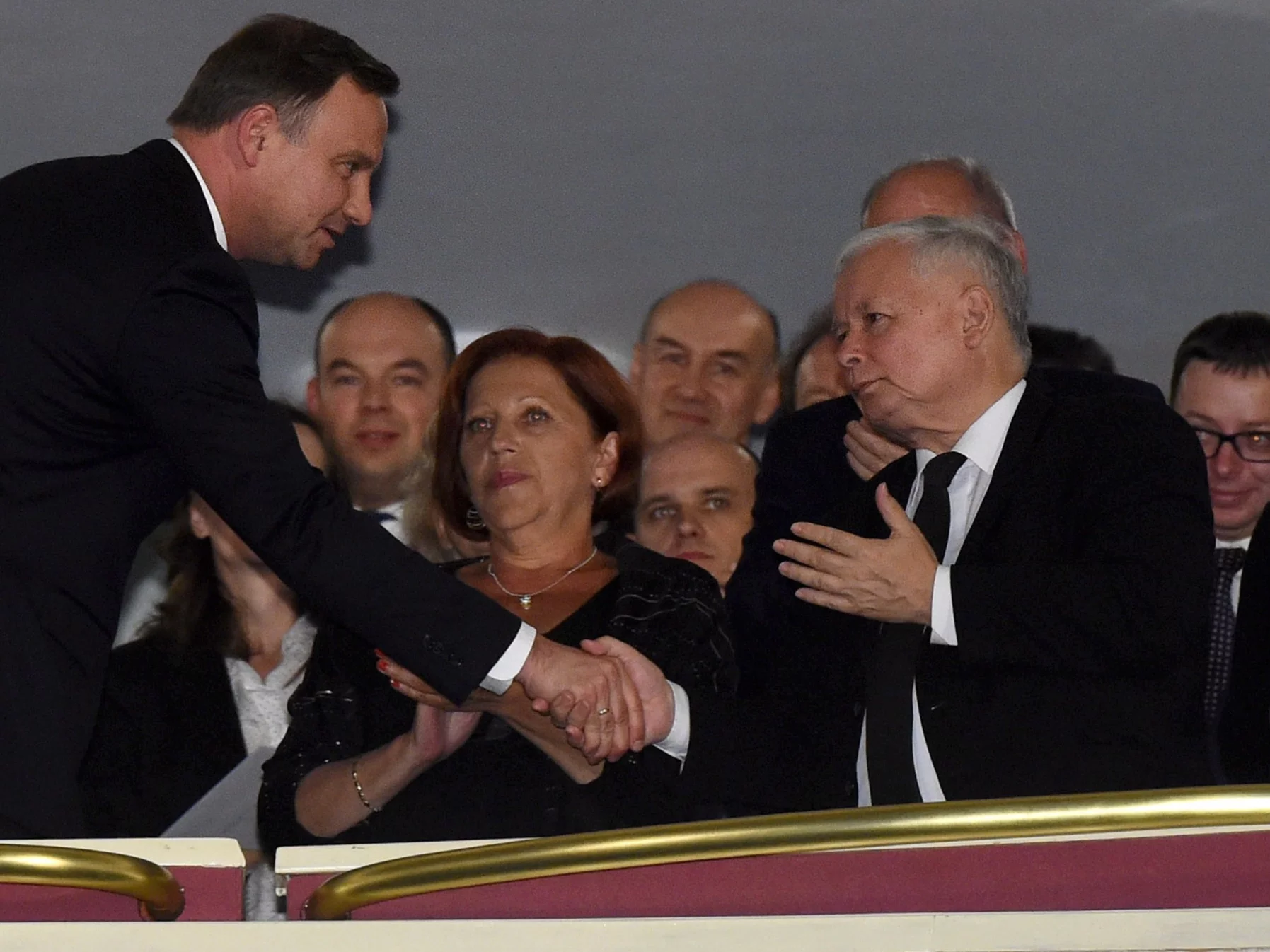 Barbara Skrzypek w towarzystwie Andrzeja Dudy i Jarosława Kaczyńskiego