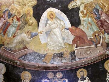 Bizantyjski fresk przedstawiający Zmartwychwstanie