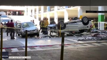 BMW spadło z trzeciego piętra parkingu