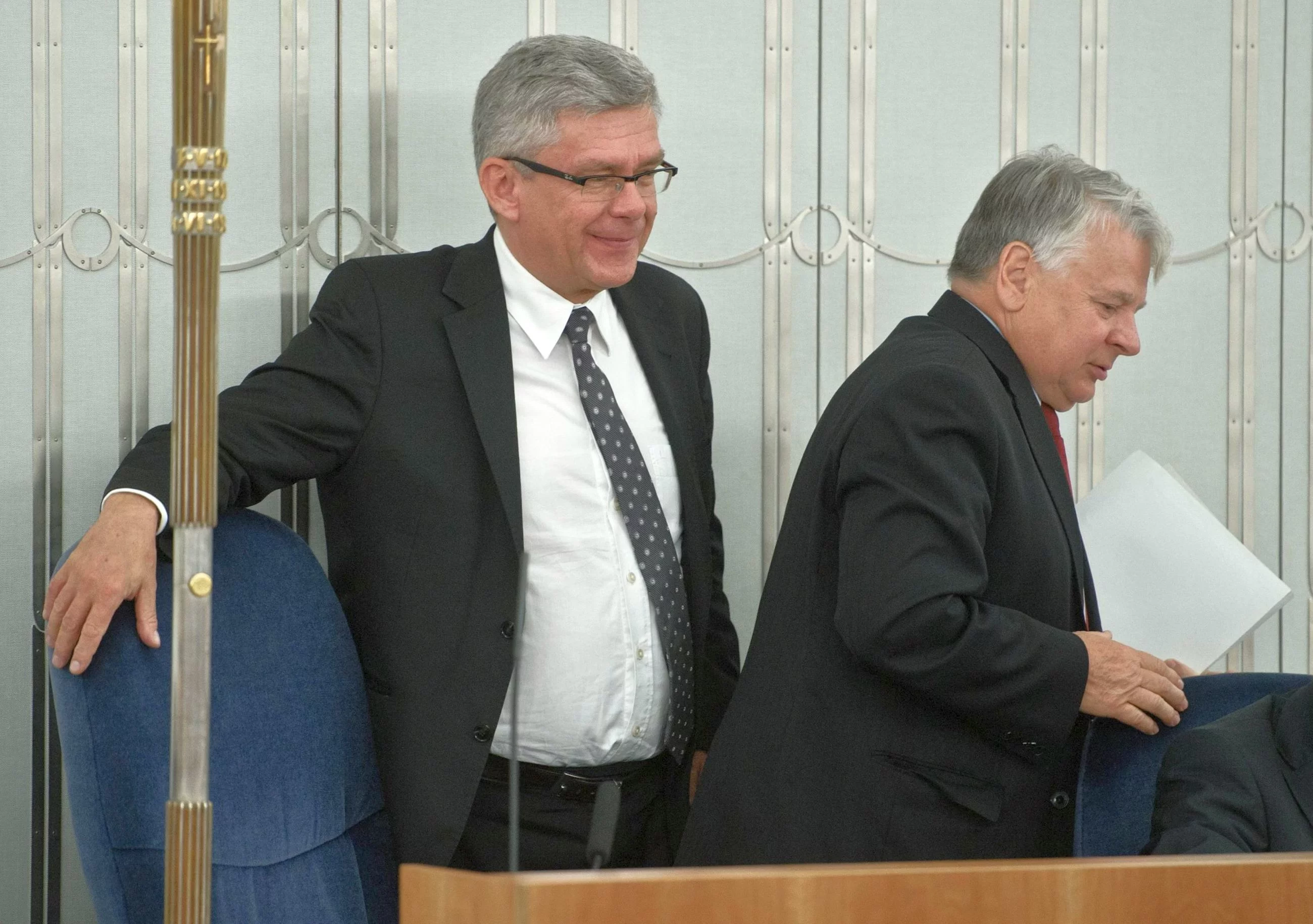Marszałek Senatu Stanisław Karczewski z wicemarszałkiem Bogdanem Borusewiczem