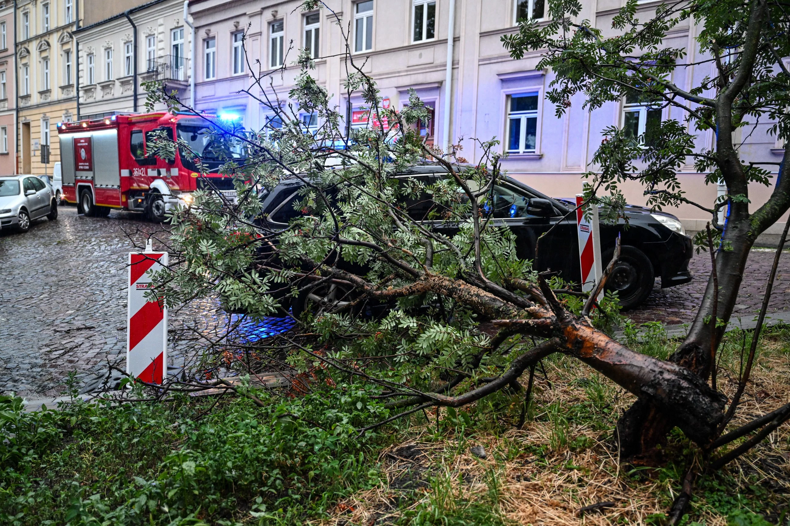 Przemyśl, 07.07.2025. Strażacy usuwają zniszczenia po burzy w Przemyślu