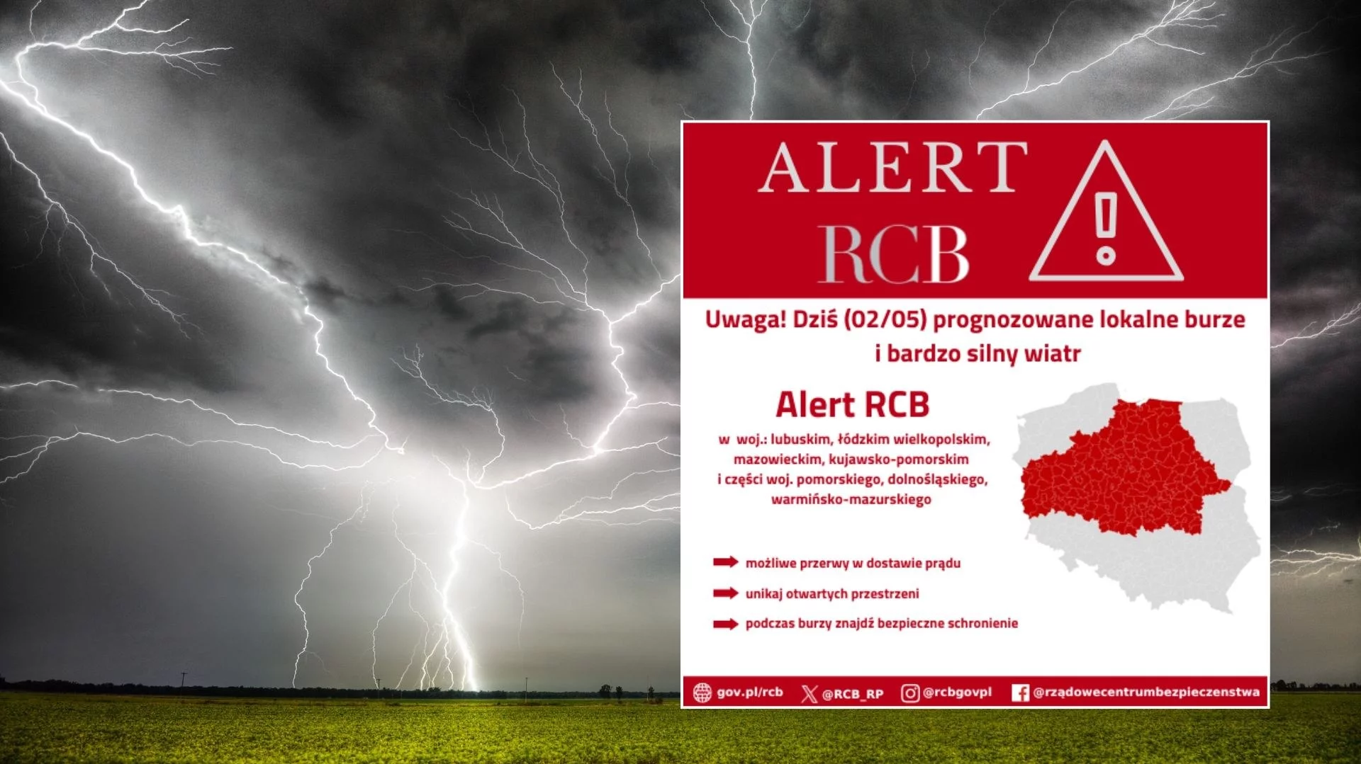 Burze i silny wiatr. Wydano alert RCB
