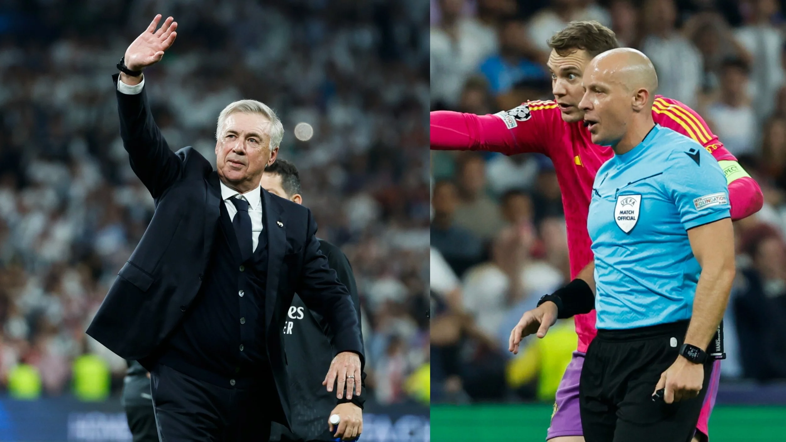 Carlo Ancelotti, Szymon Marciniak i Manuel Neuer