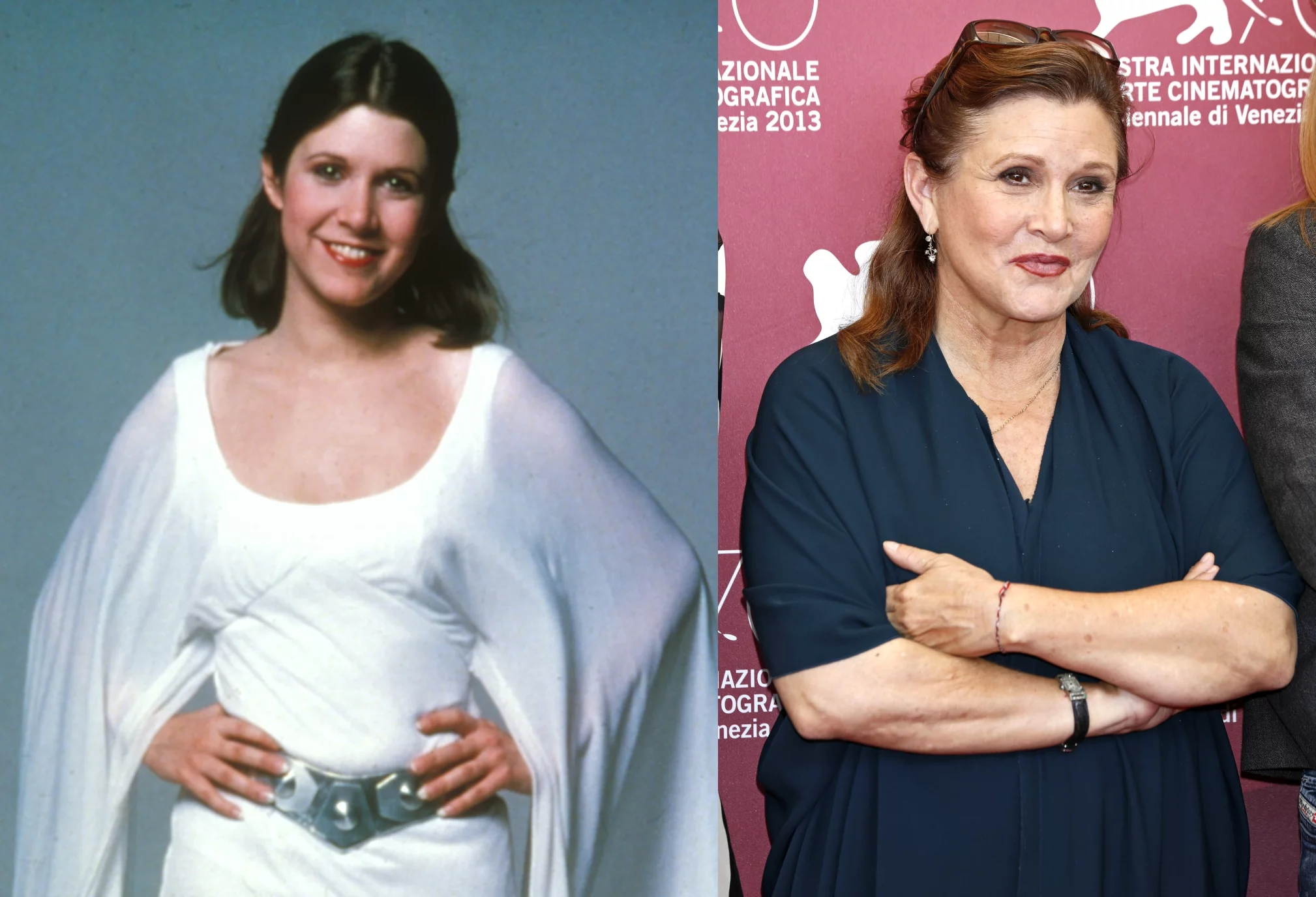 Carrie Fisher na planie Gwiezdnych Wojen (1977 rok) i obecnie