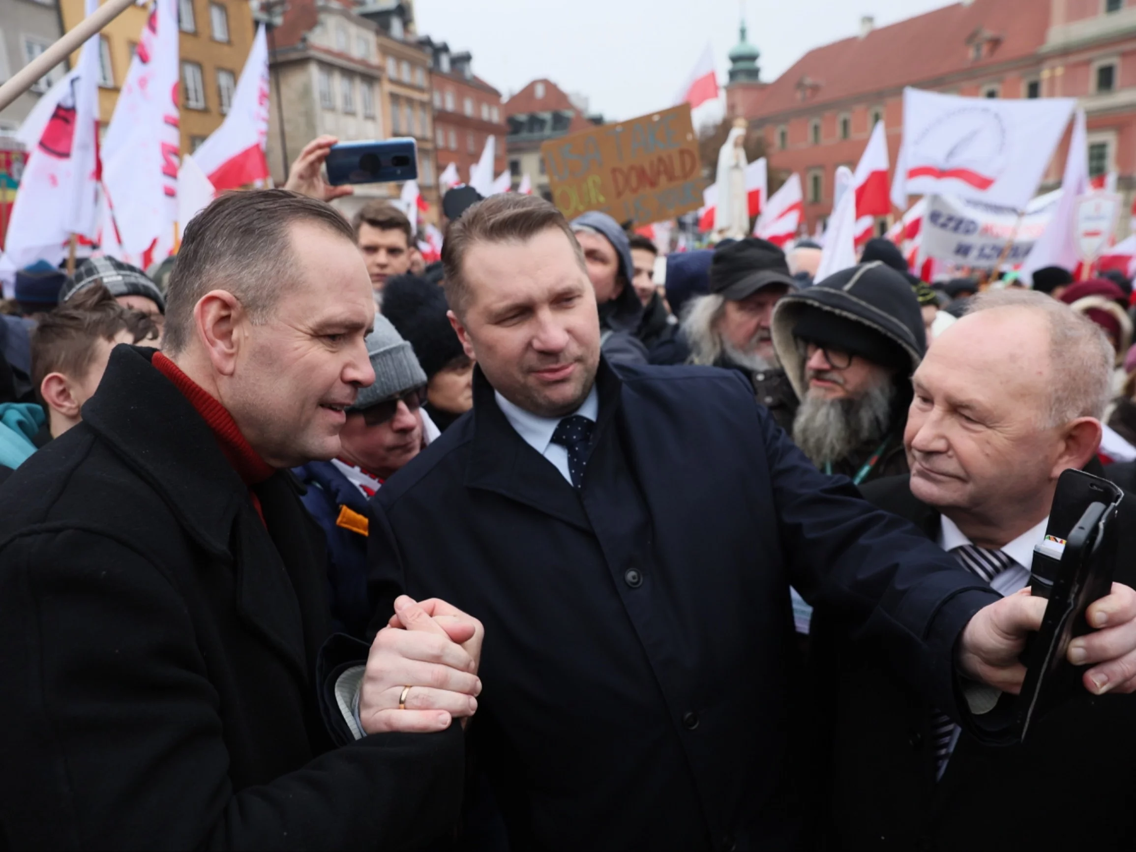 Karol Nawrocki i Przemysław Czarnek na proteście przeciwko wprowadzeniu edukacji zdrowotnej