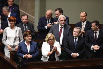 Część Rady Ministrów podczas głosowania nad odwołaniem marszałka Kuchcińskiego