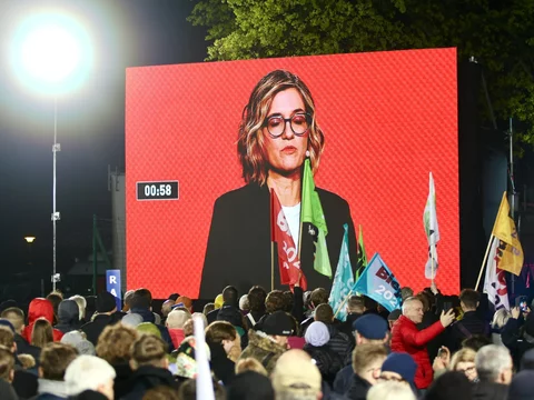Magdalena Biejat podczas debaty w Końskich