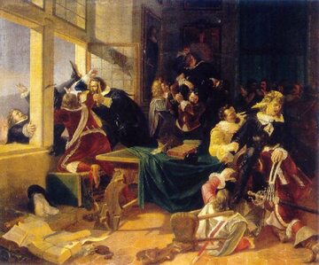 Defenestracja praska (1618) na obrazie Karela Svobody