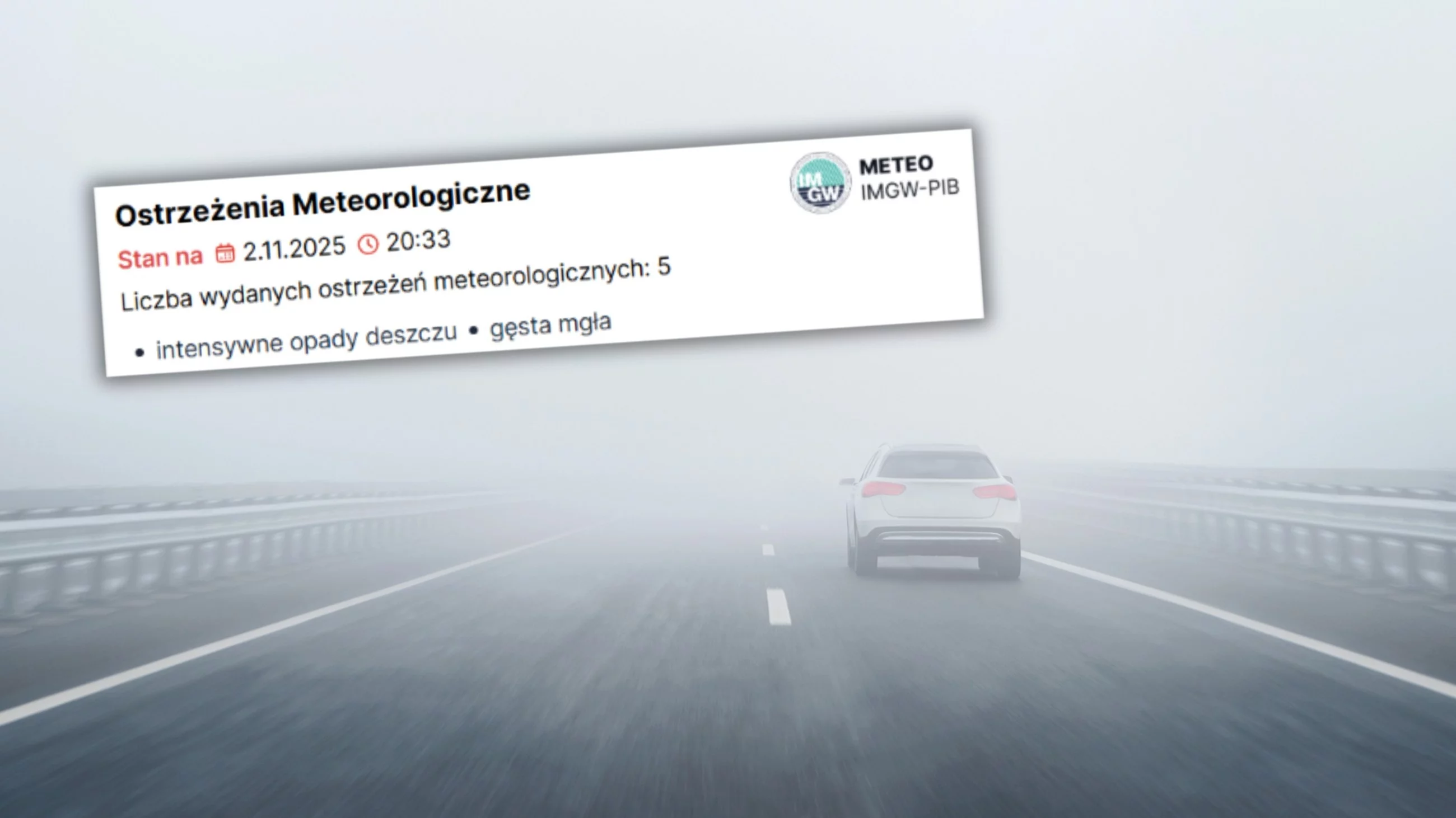 IMGW ostrzega przed gęstą mgłą i intensywnymi opadami deszczu