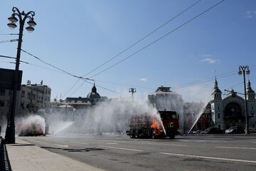 Dezynfekcja ulic w Moskwie