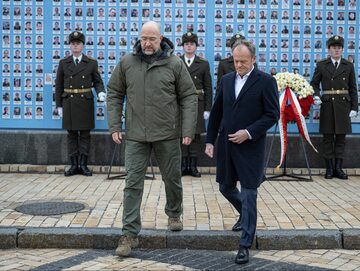Donald Tusk i Denys Szmychal w Kijowie