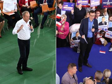 Donald Tusk i Mateusz Morawiecki podczas spotkań z wyboracami