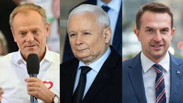 Donald Tusk, Jarosław Kaczyński i Adam Szłapka
