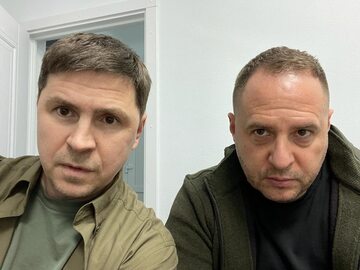 Doradca Kancelarii Prezydenta Michaiło Podoljak i Andrij Jermak, szef Biura Prezydenta Ukrainy