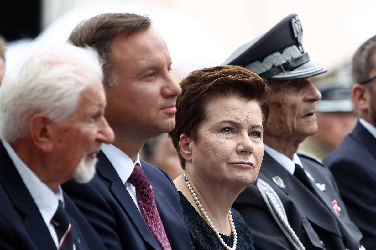 Andrzej Duda i Hanna Gronkiewicz-Waltz podczas obchodów 73. rocznicy wybuchu Powstania Warszawskiego