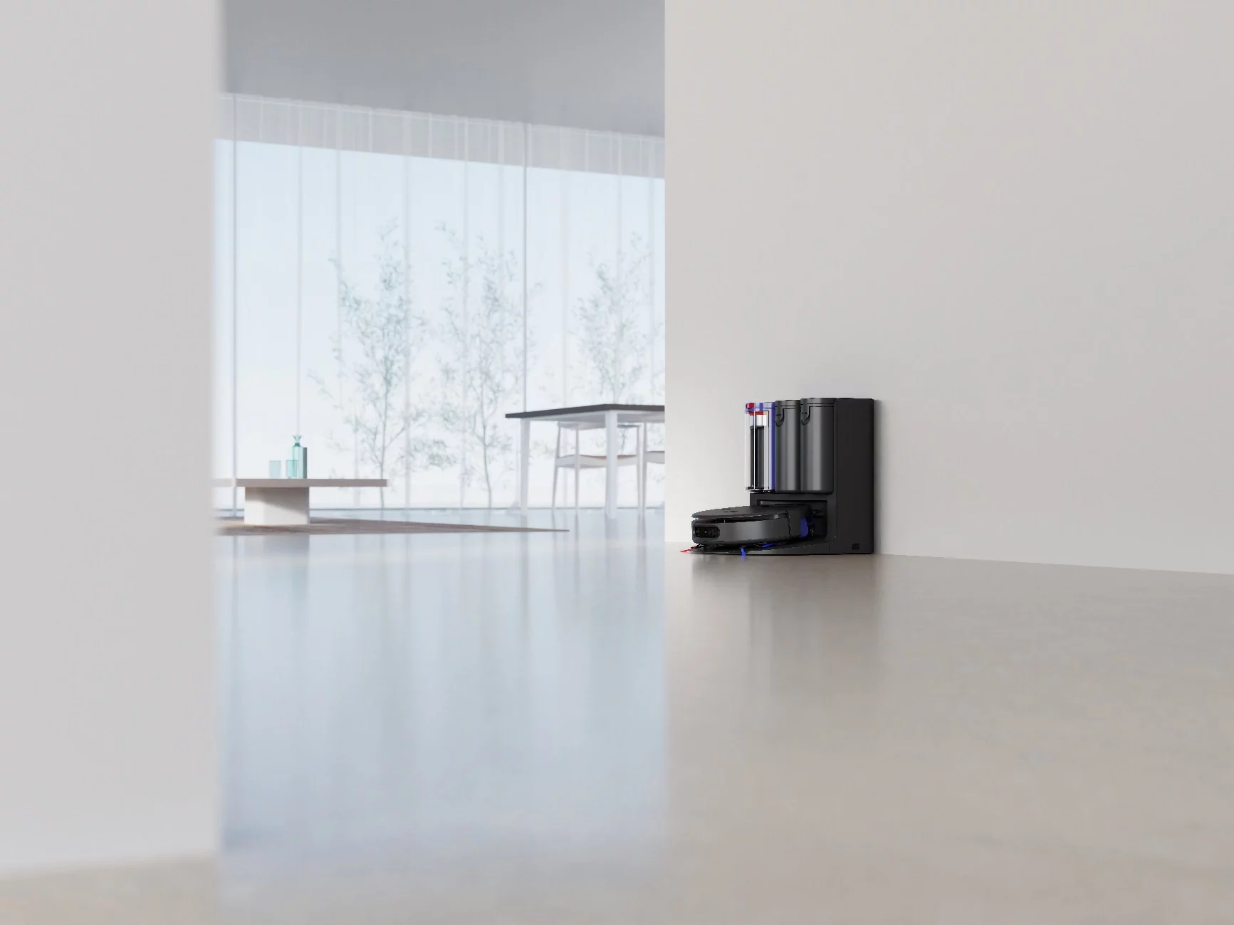 Dyson Spot+Scrub™ Ai wykorzystuje sztuczną inteligencję do wykrywania zabrudzeń, omijania przeszkód i automatycznego dostosowywania sposobu sprzątania, łącząc funkcje odkurzania i mycia podłóg w jednym urządzeniu