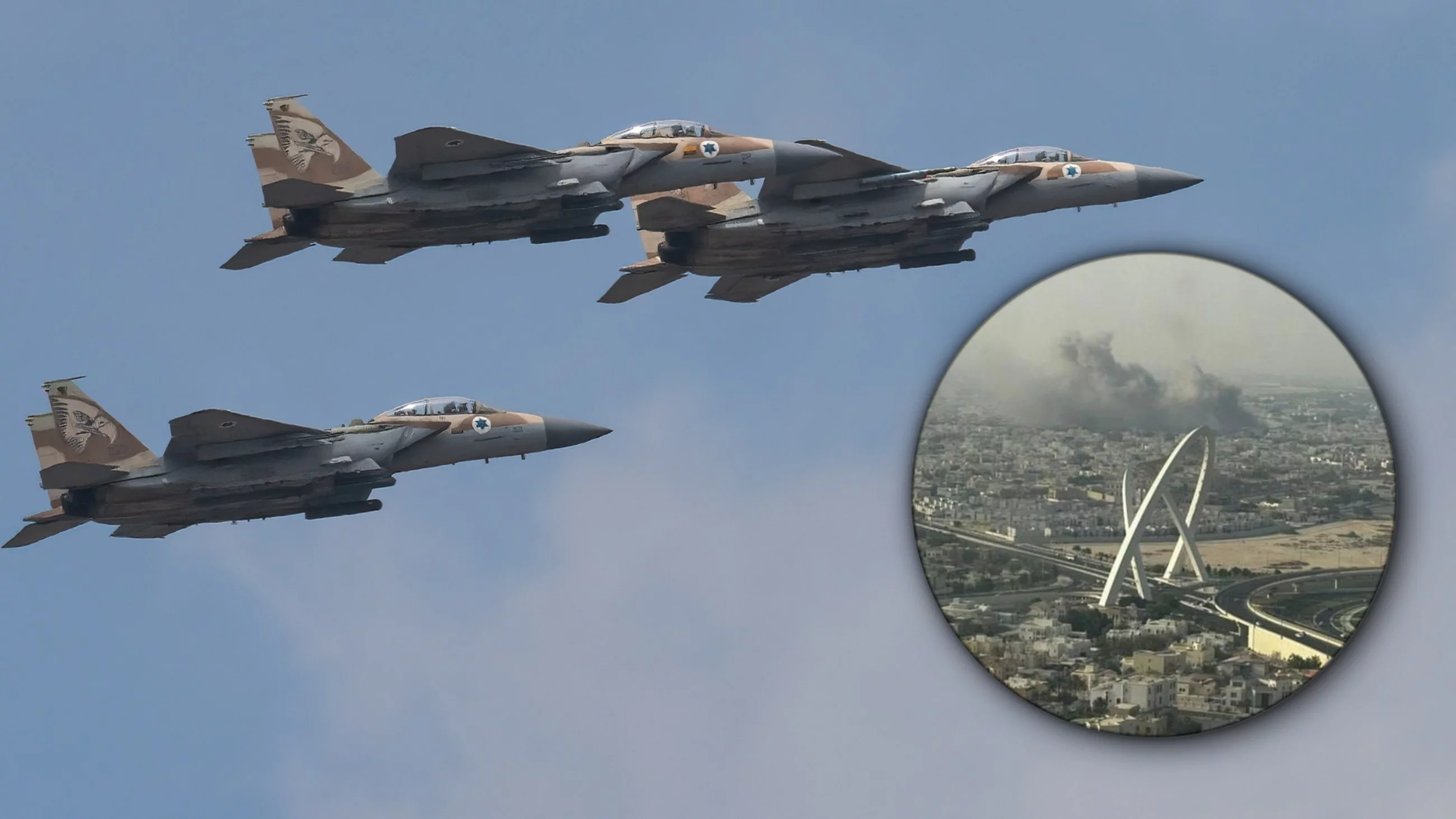 Samoloty bojowe Izraela, płonąca stolica Kataru