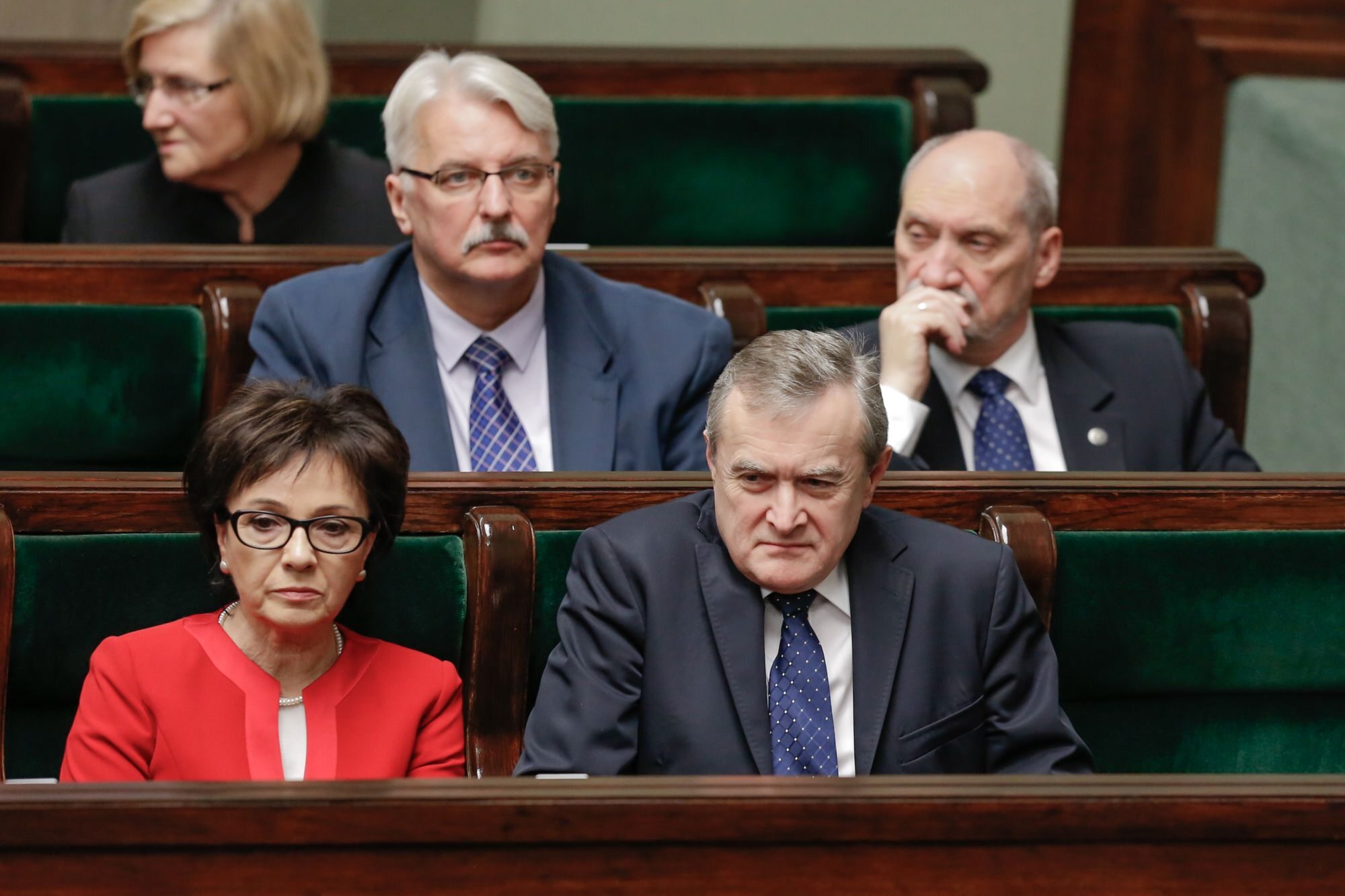 Elżbieta Witek, Piotr Gliński, Witlod Waszczykowski i Antoni Macierewicz podczas posiedzenia Sejmu