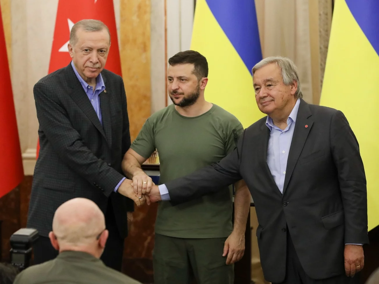 Erdogan, Zełenski i Guterres podczas spotkania w Ukrainie