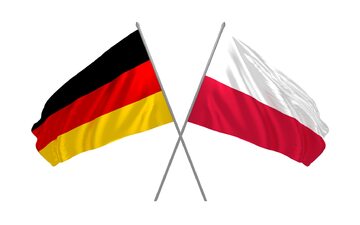 Flaga Niemiec i flaga Polski. Grafika ilustracyjna